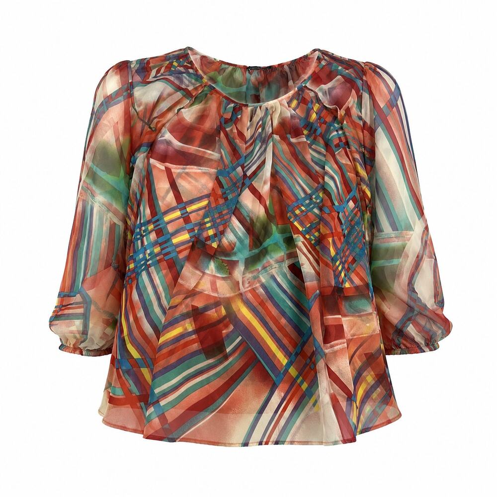 Madison Paige II Sheer Multicolor Plaid Blouse Womens 3XL Boho
